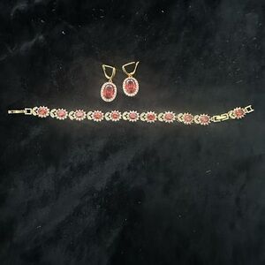 Gold tone and Red Jewelry Set